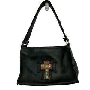 Eternal Perspective Cross Shoulder Bag Bison Leather Turquoise Beads Horse Hair